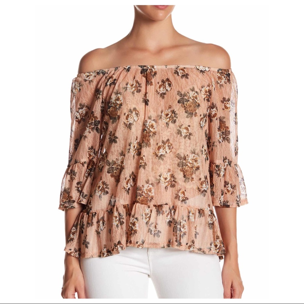 Bobeau Floral Off-the-Shoulder Blouse